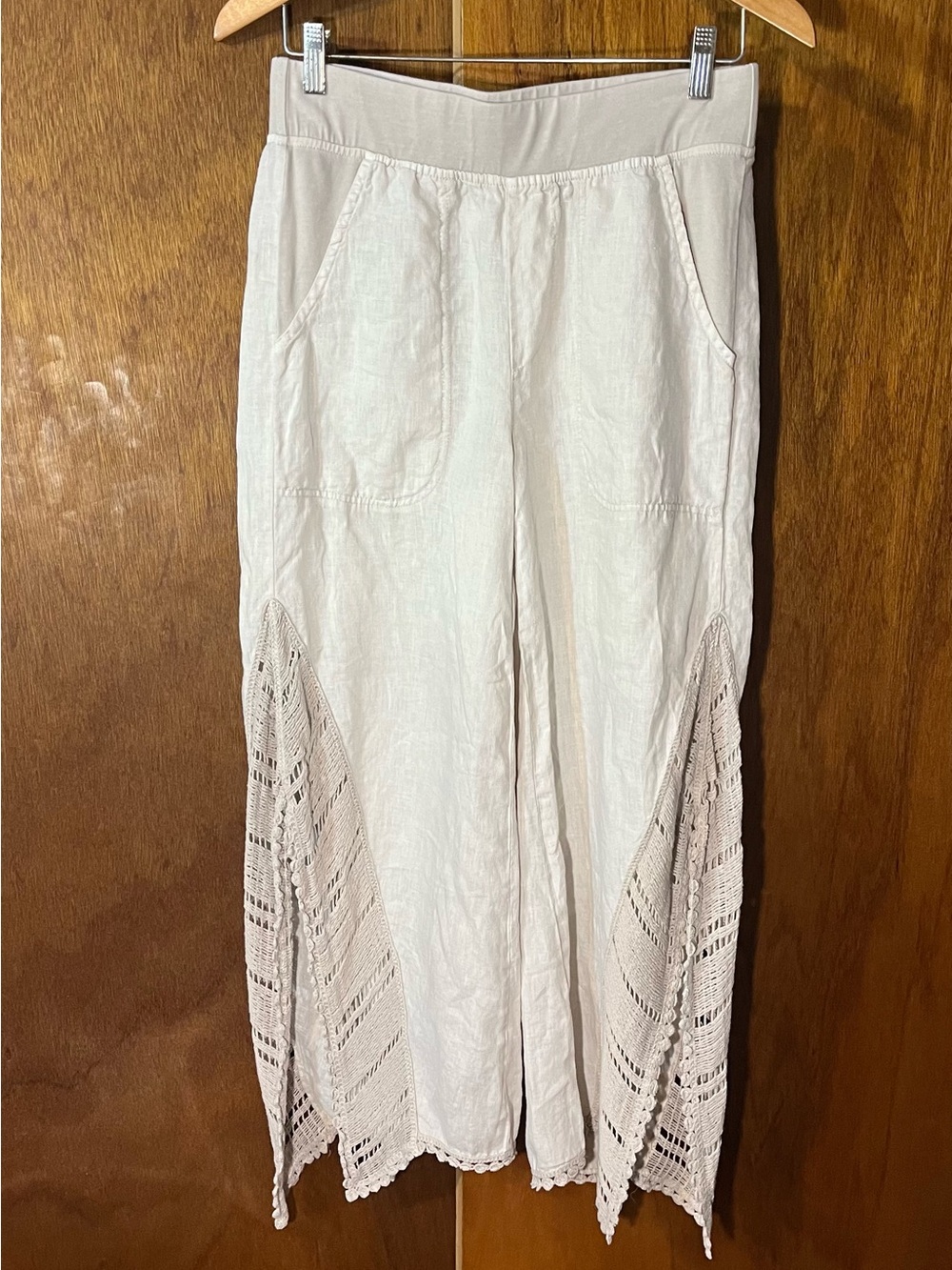 XCVI Astro Cream Wide-Leg Pants with Crochet Detailing
